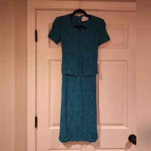Karin Stevens vintage turquoise tie back midi dress M